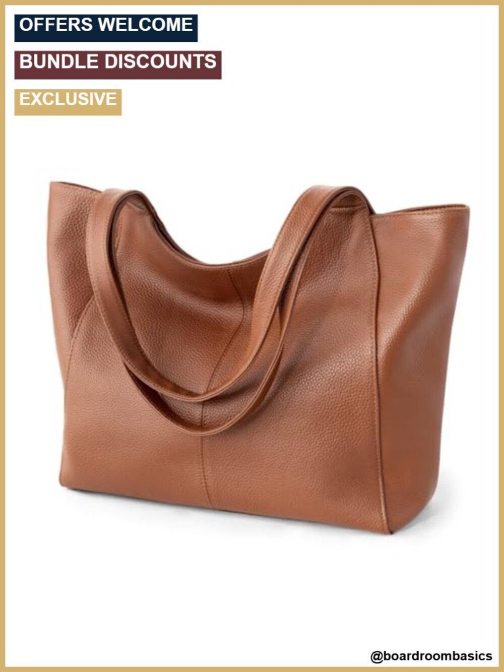 Genuine Leather Slouchy Tote Bag with Zipper Work Bag Travel Handbag